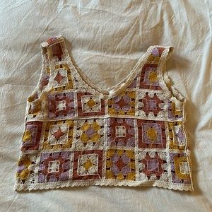 Multi coloured crochet top.